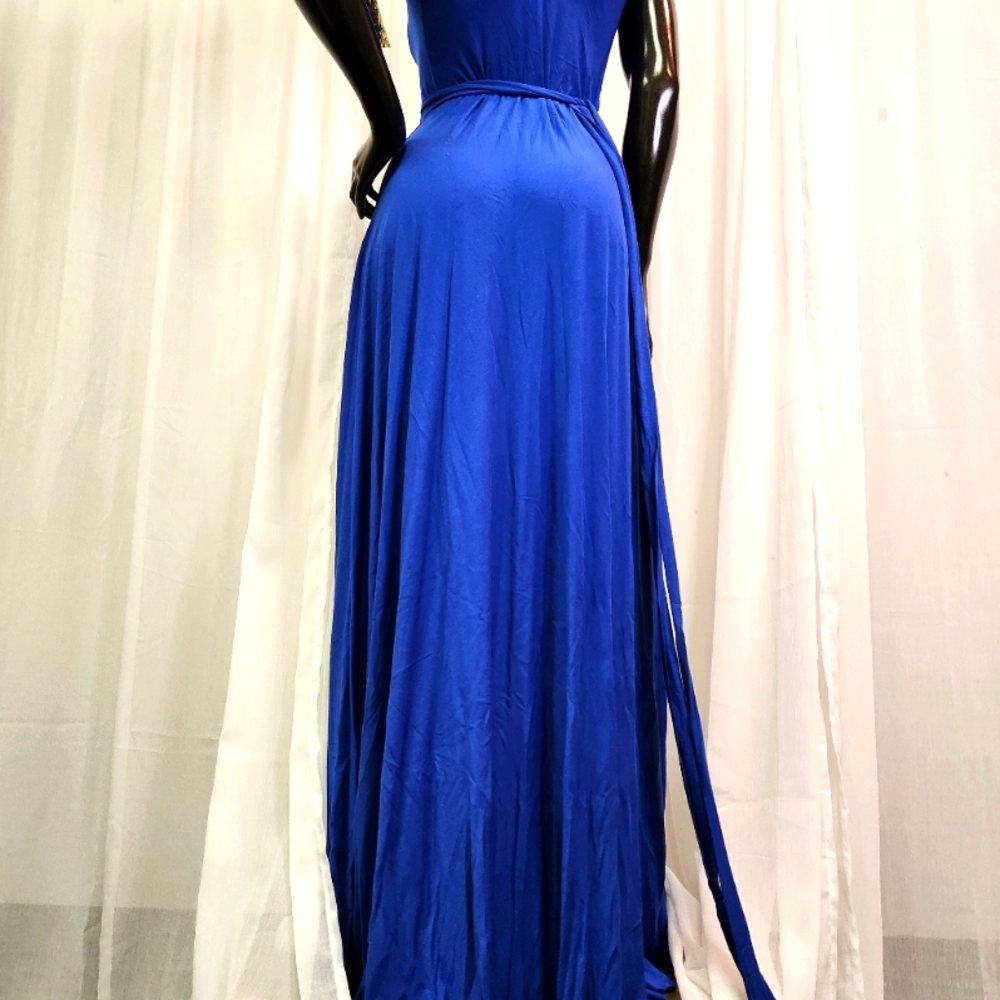 Royal Blue Maxi Wrap Dress-Custom Cut & Sewn - Picture 9 of 16